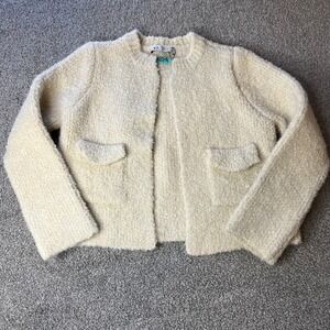 Zara Cardigan womens small cream Textured Knit Open Front Cropped office cozy